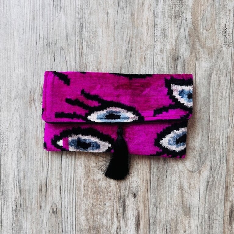 Acya Design Acya Silk Ikat Evil Eye Clutch w/ Chain