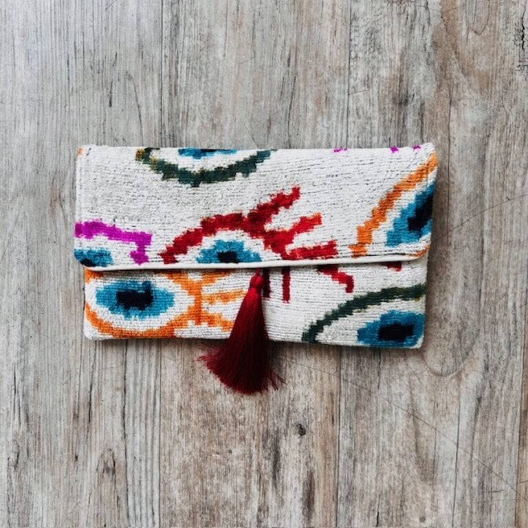 Acya Design Acya Silk Ikat Evil Eye Clutch w/ Chain