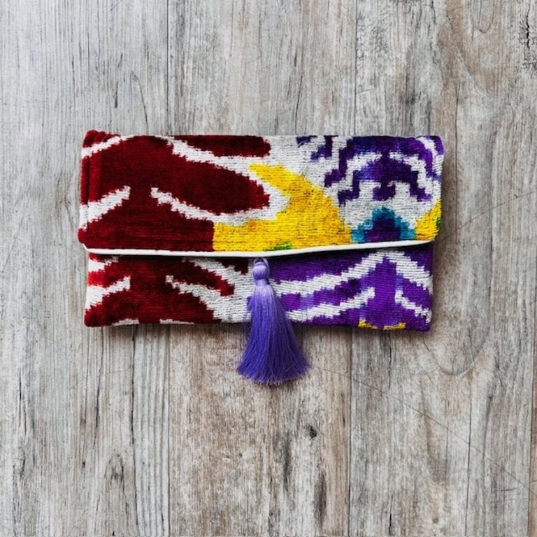 Acya Design Acya Silk Ikat Leaf Clutch w/ Chain