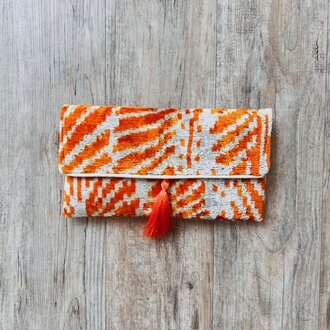 Acya Design Acya Silk Ikat Leaf Clutch w/ Chain