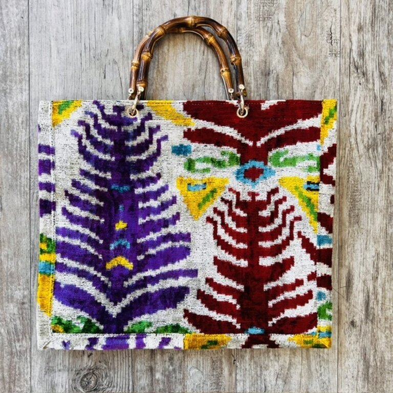 Acya Design AYCA Silk Ikat Leaf Large Tote w/ Bamboo