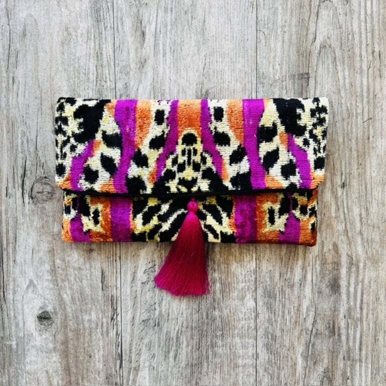 AYCA AYCA  Ikat Silk Tiger Clutch w/ Chain