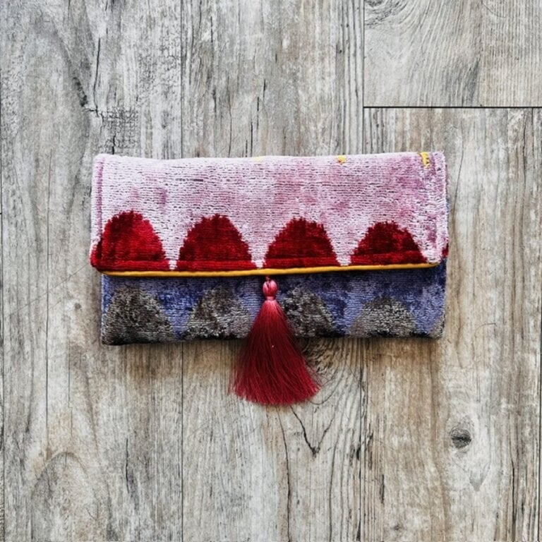 AYCA AYCA Silk Ikat Scalloped Clutch w/ Chain
