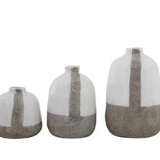White and Gray Terra Cotta Vases - Set/3