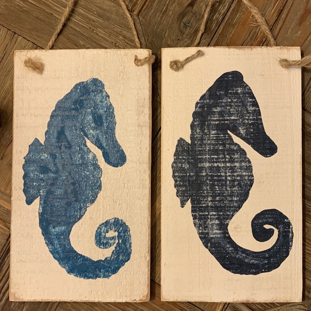 Wood Hanger - Lg Blue Seahorse