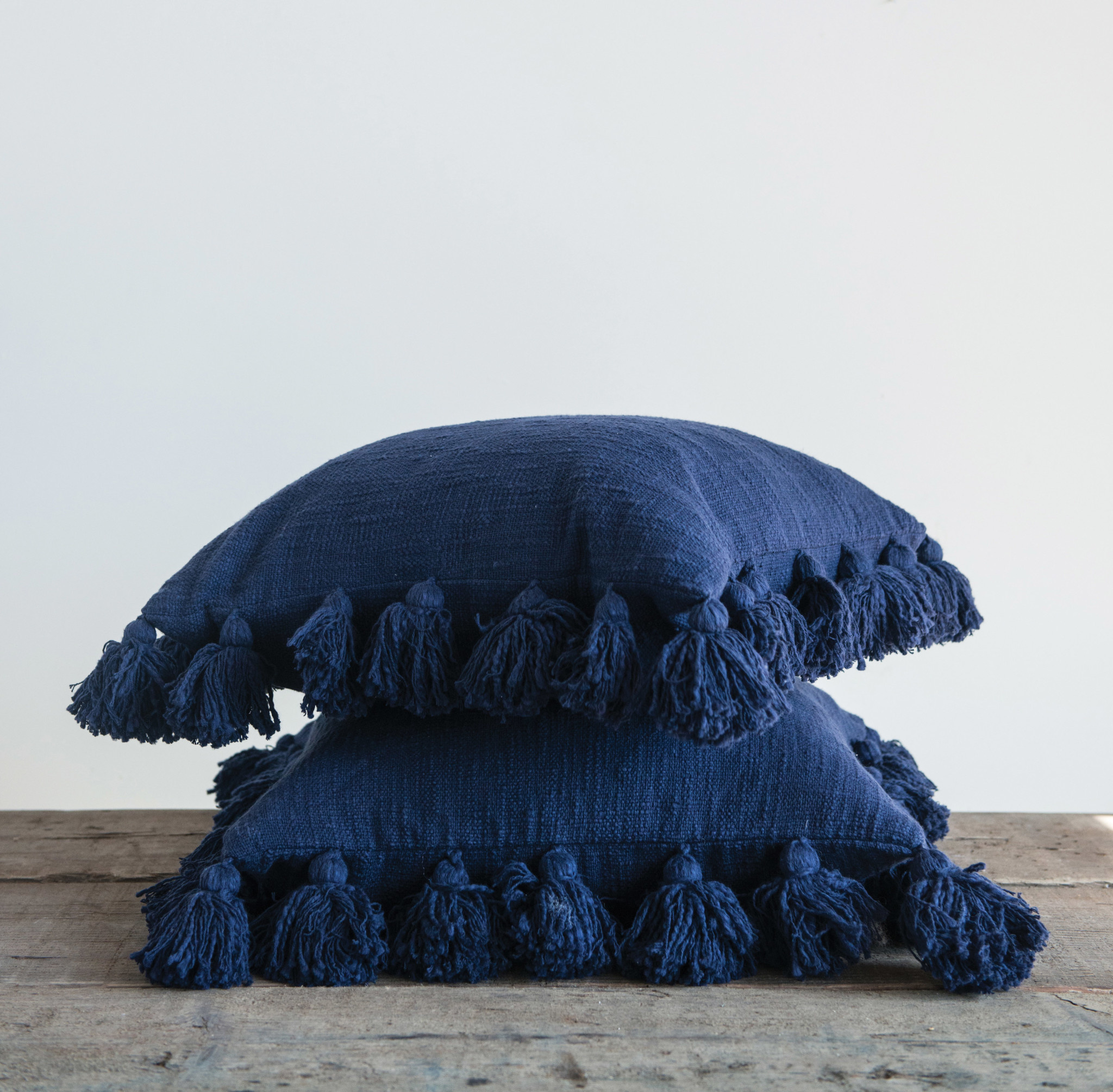 Navy Square Pillows w/ Tassels The Garret
