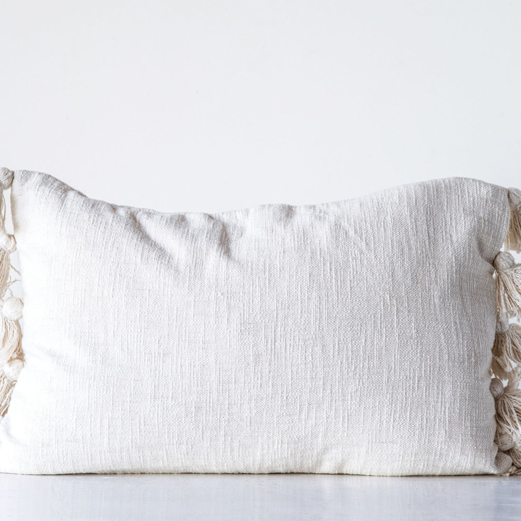 Cotton Woven Cream Pillow w/tassels