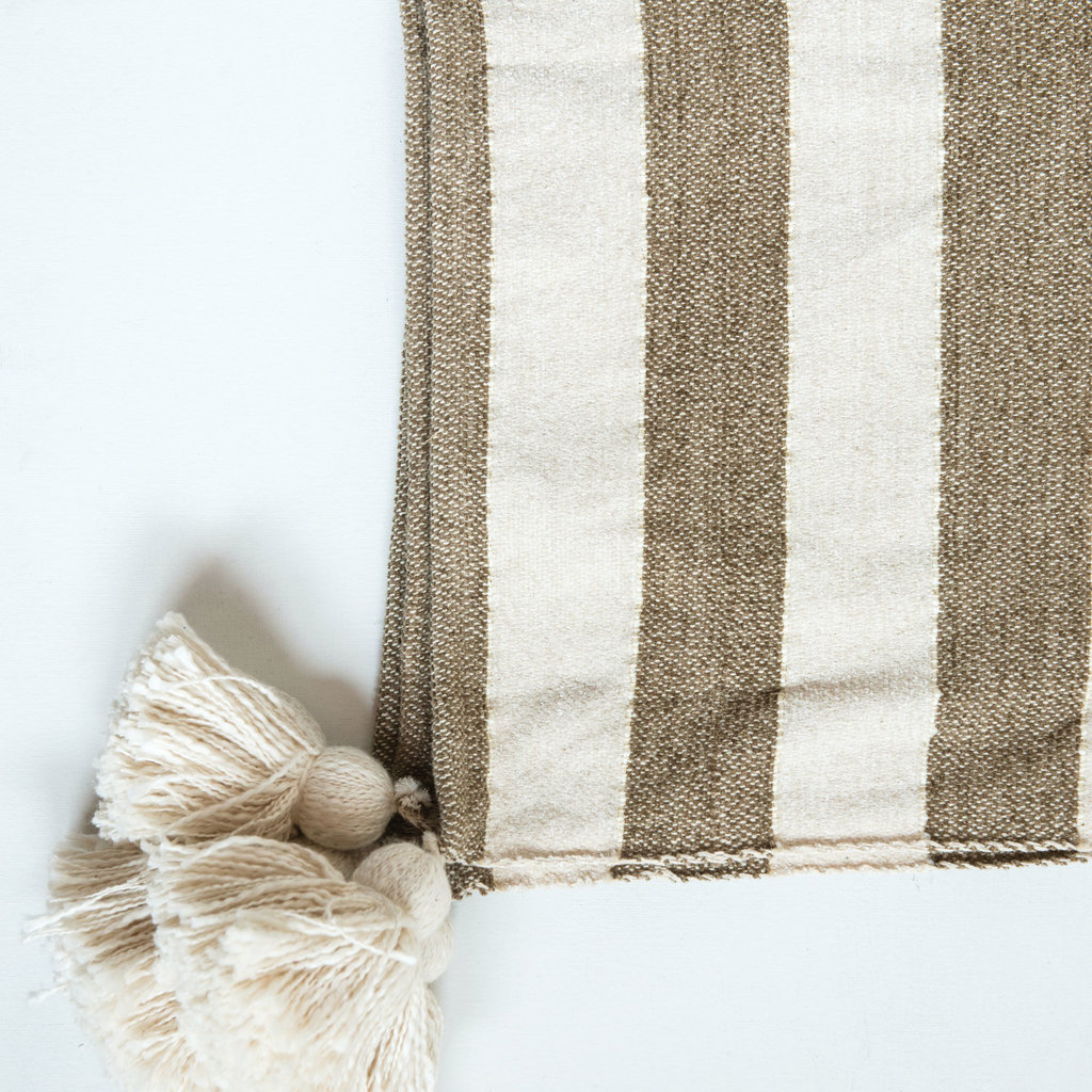 Cotton striped throw blanket w/tassels The Garret