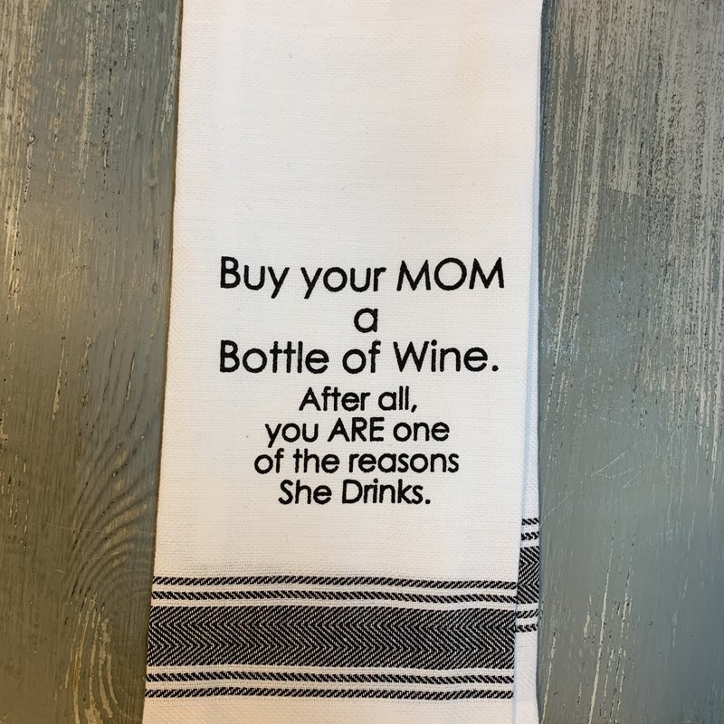 Wild Hare Designs White Cotton Towel - Buy your mom a bottle of wine...