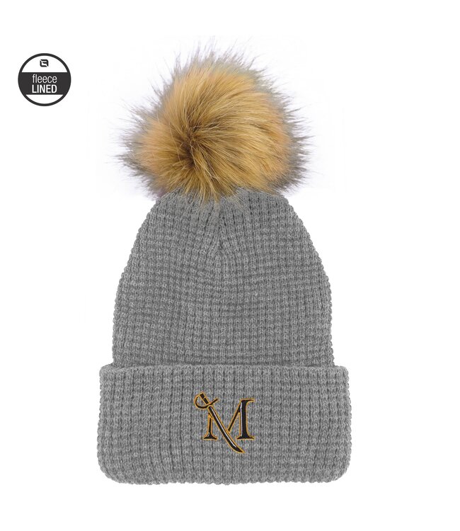 Belgian Knit Beanie with Pom Light Heather Grey