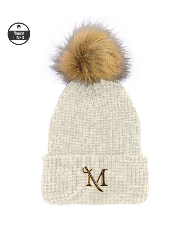 Belgian Knit Beanie with Pom Cream