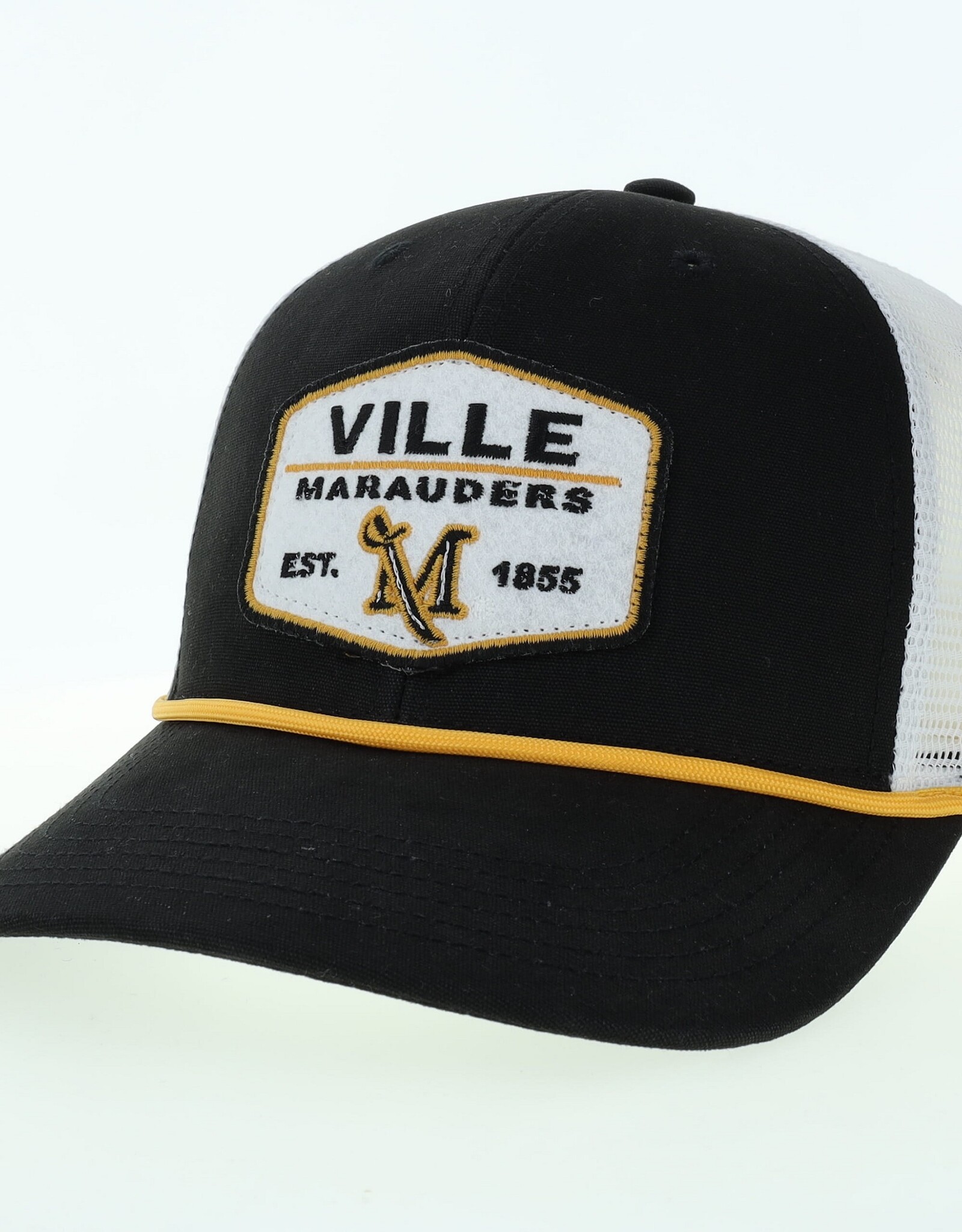 Black Trucker Hat with White Rope and Patch