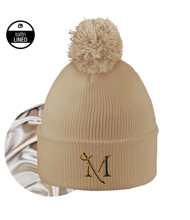 Monroe Satin Lined Knit Cuff Beanie with Pom