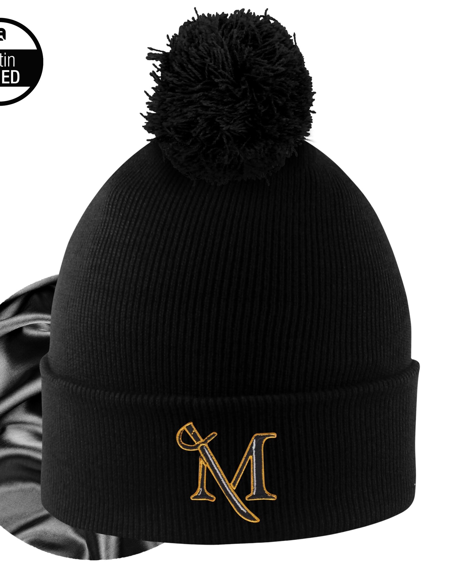 Monroe Satin Lined Knit Cuff Beanie with Pom