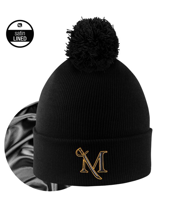 Monroe Satin Lined Knit Cuff Beanie with Pom