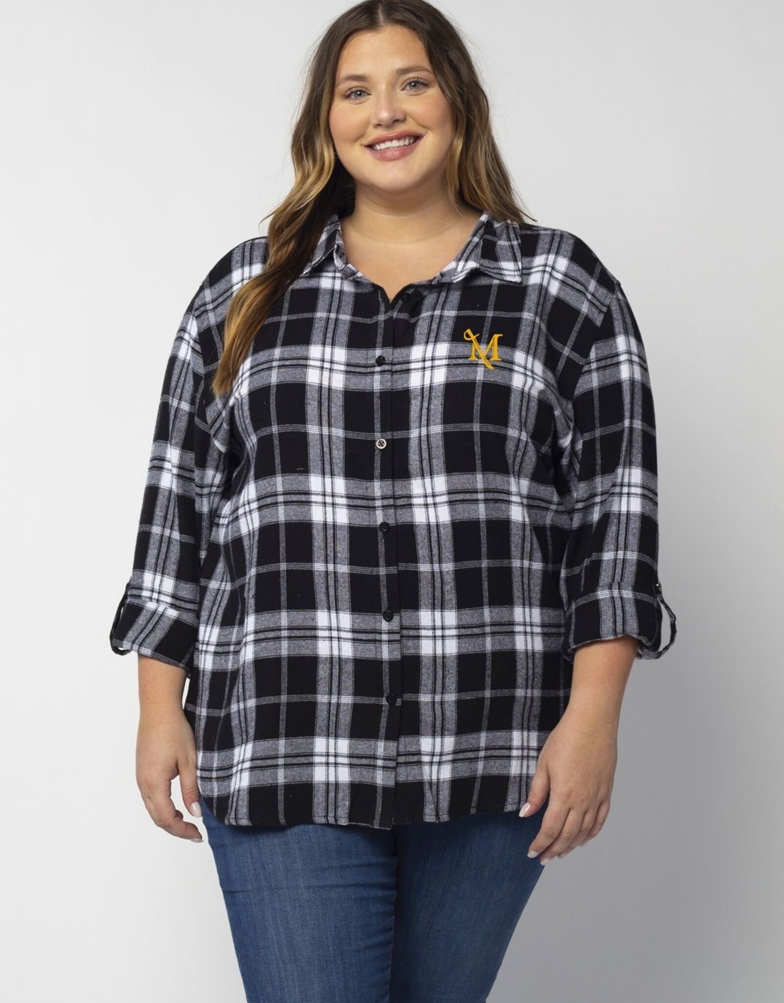 Plaid "Boyfriend" Shirt with Embroidery