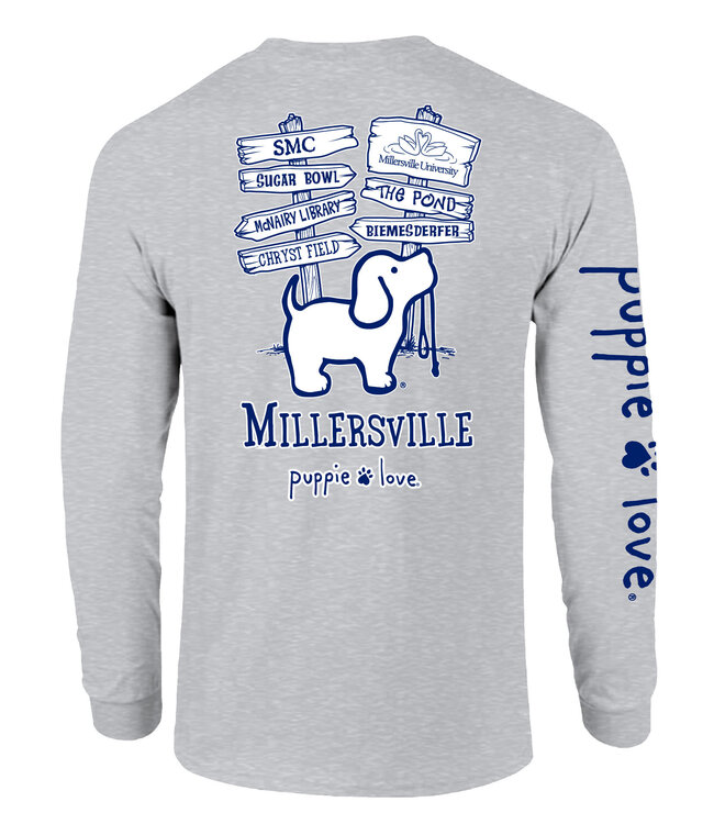 Puppie Love Millersville Direction Sign Long Sleeve Tee Oxford Heather