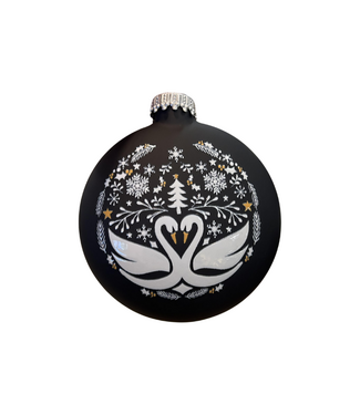 Black and Gold Matte Swan Disc Ornament