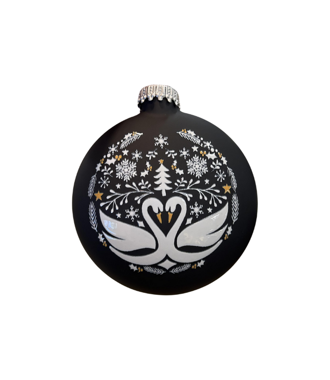 Black and Gold Matte Swan Disc Ornament