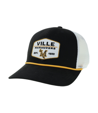 Black Trucker Hat with White Rope and Patch