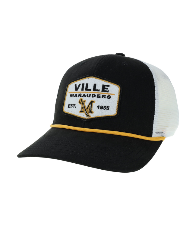 Black Trucker Hat with White Rope and Patch