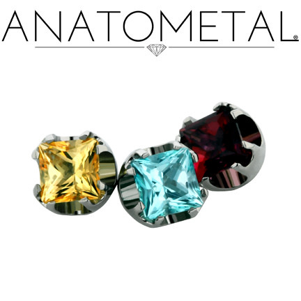 Anatometal Threadless titanium princess/square cut gem end