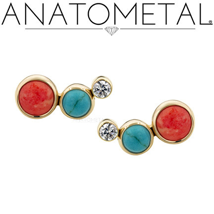 Anatometal Threadless 3 gem arc curve cluster (arcing to right from the largest))