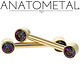 Anatometal 12 gauge threaded titanium barbell with forward-facing. 4mm round bezels