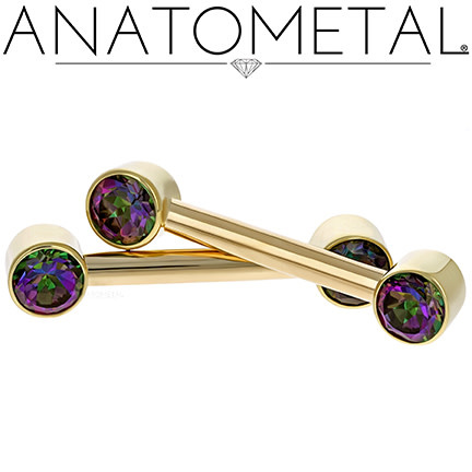 Anatometal 12 gauge threaded titanium barbell with forward-facing. 4mm round bezels