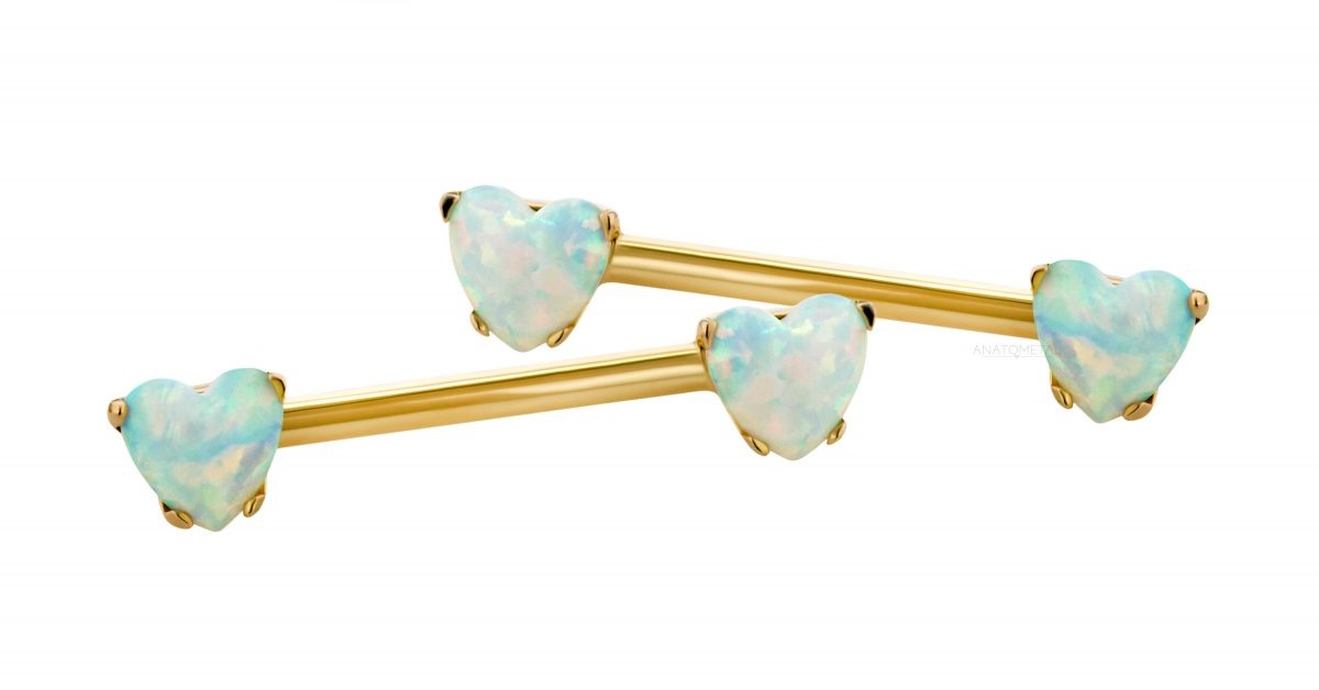 Anatometal 12ga Threaded barbell with gem heart in prong setting
