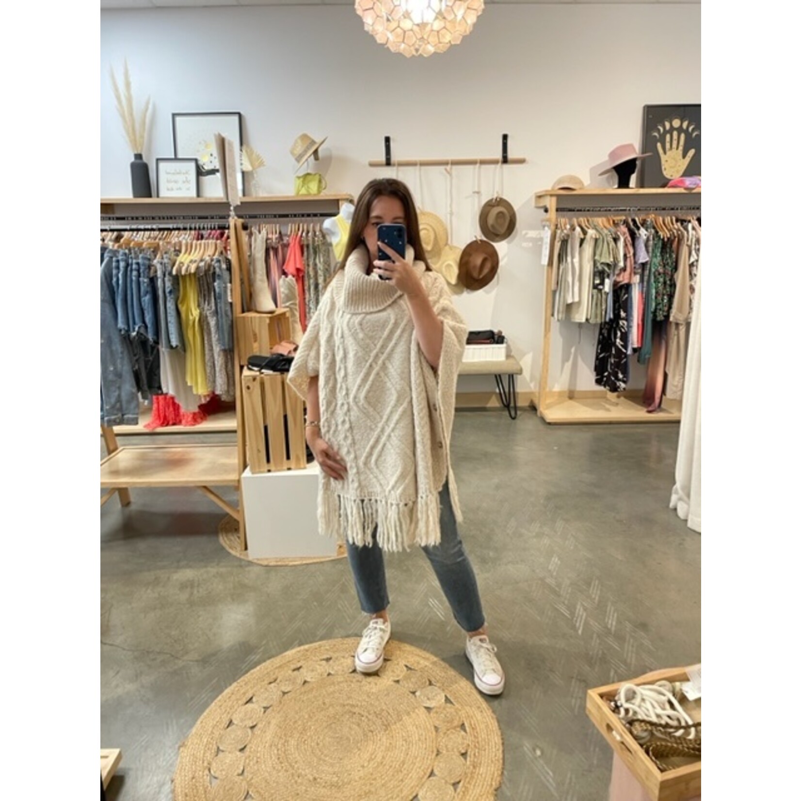 Gentle Fawn Kindred Cable Knit Poncho - Cream