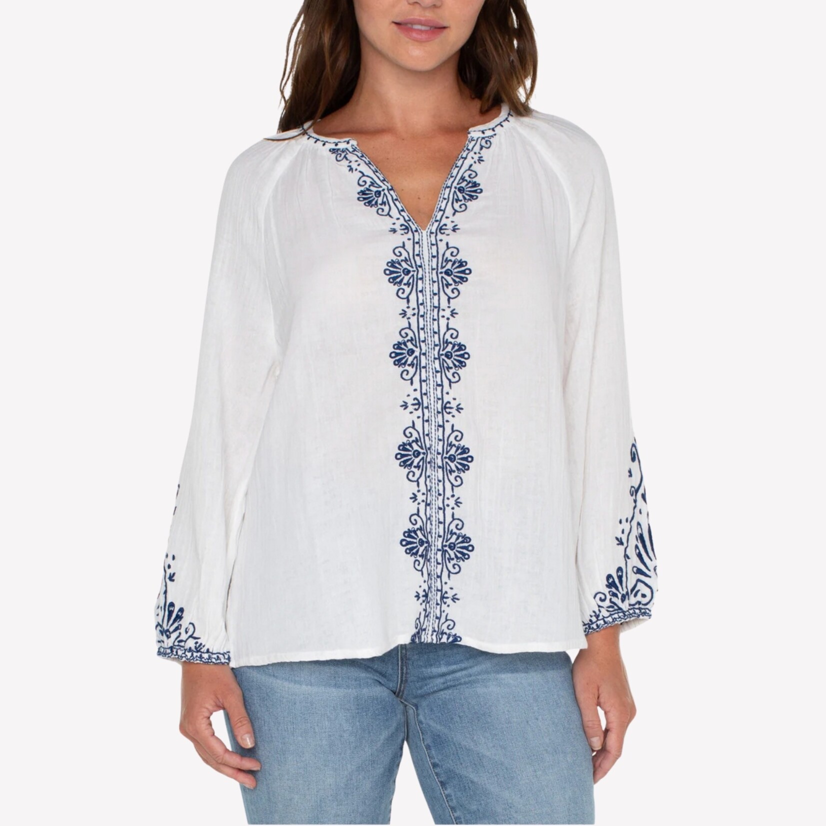 Liverpool Isla Embroidered Peasant Top