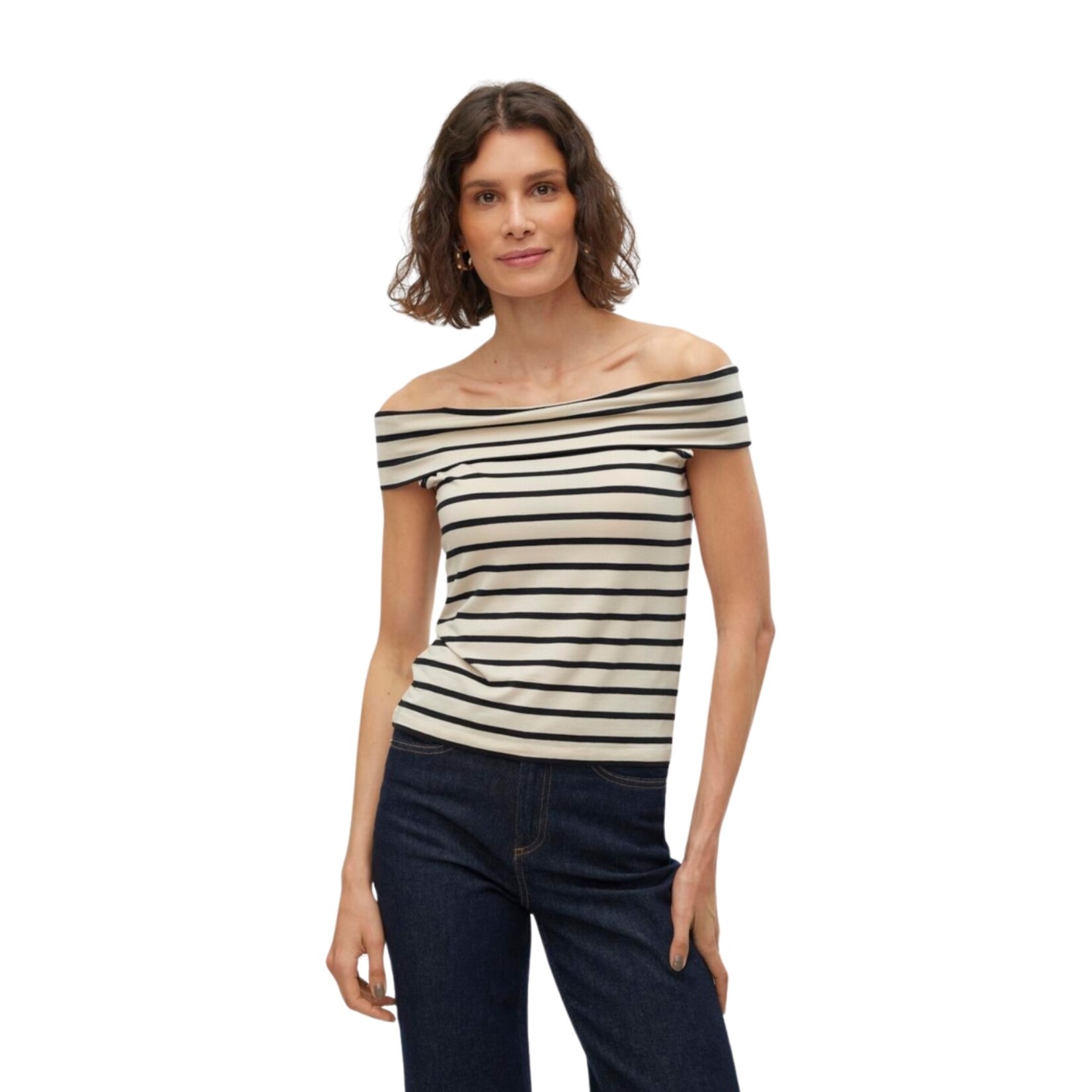 Vero Moda Naomi Off Shoulder Top - Birch Stripe