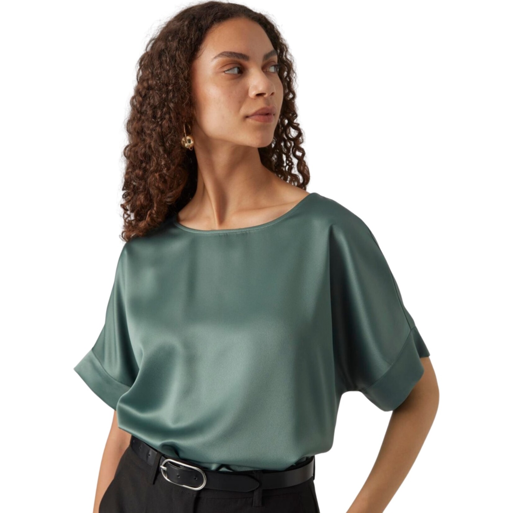 Vero Moda Lucia Satin Top - Dark Forest