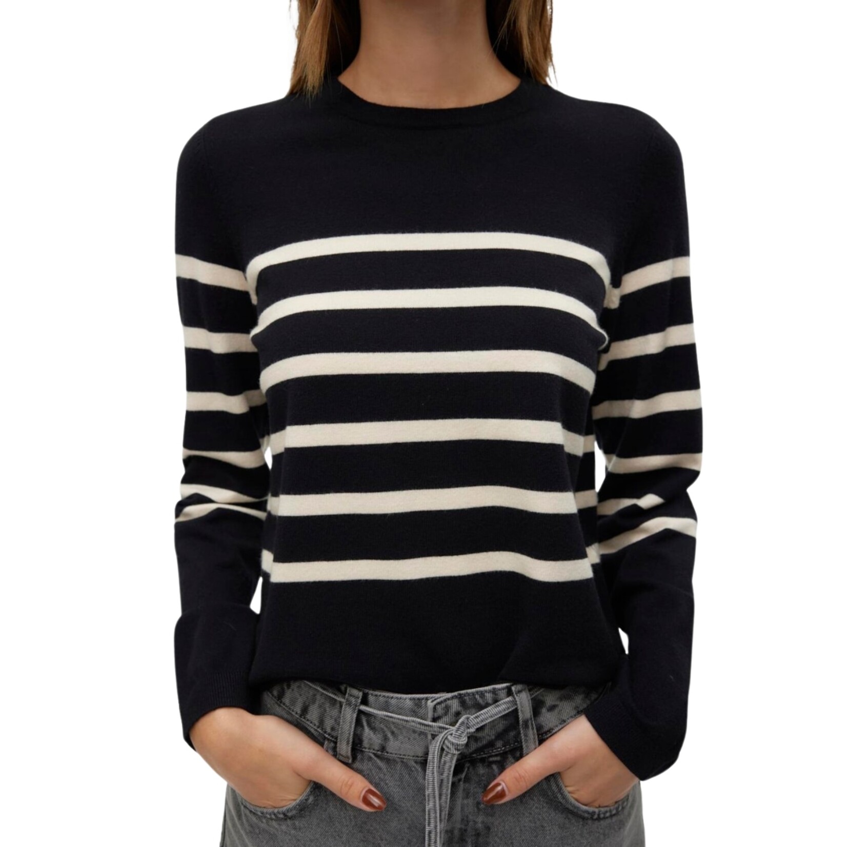 Vero Moda Camille Knit - Birch Stripe on Black