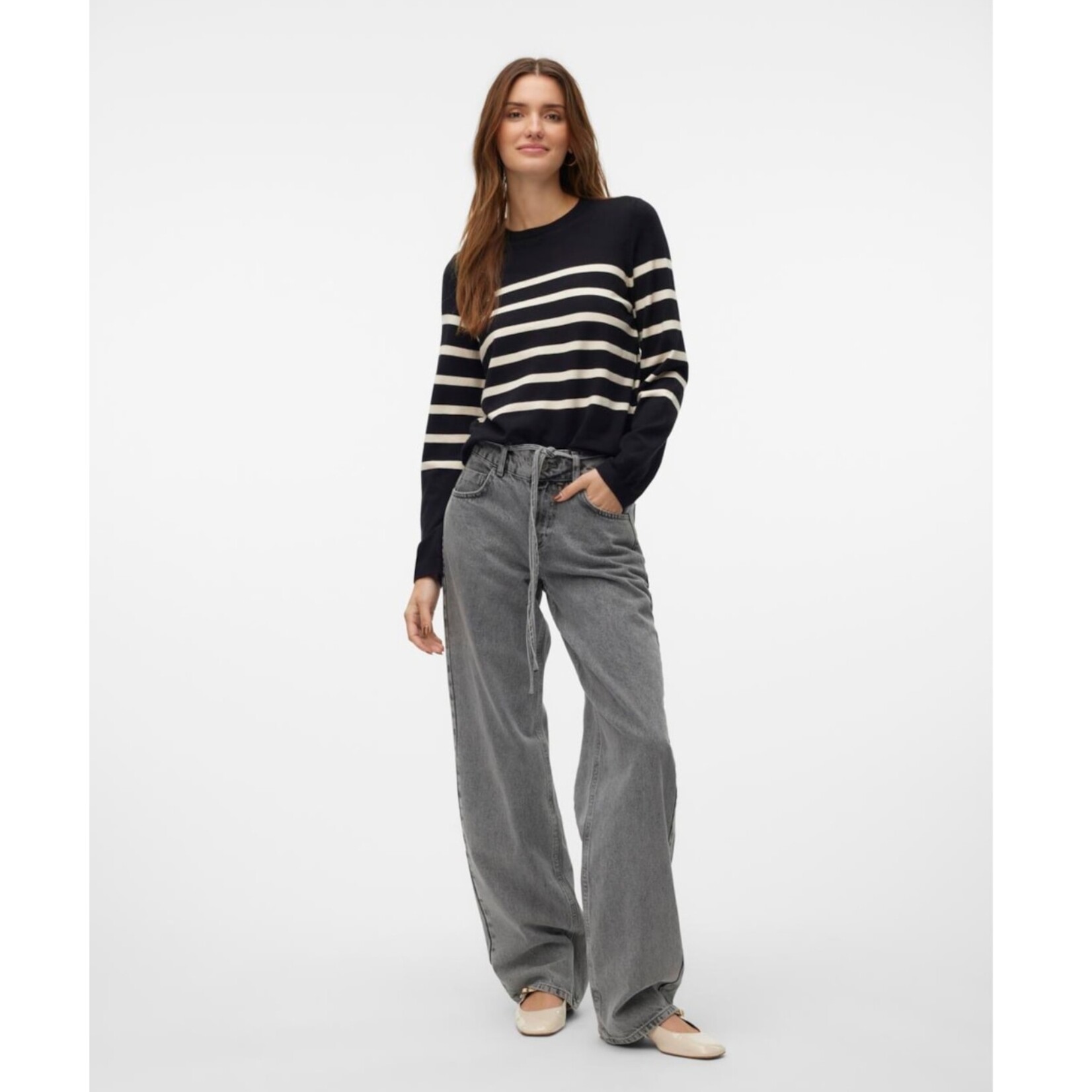 Vero Moda Camille Knit - Birch Stripe on Black