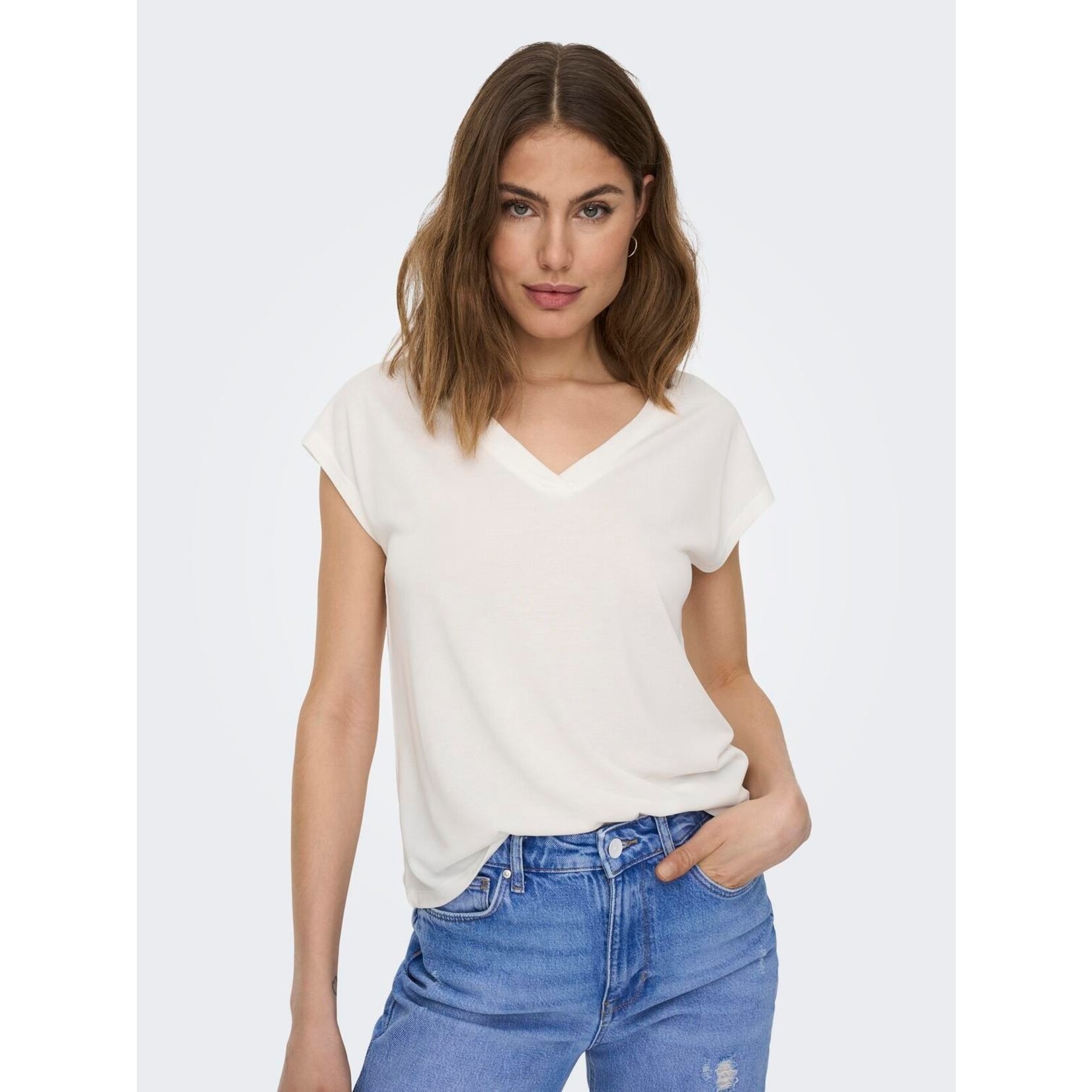 Only Willa Modal V-Neck Tee - Cloud