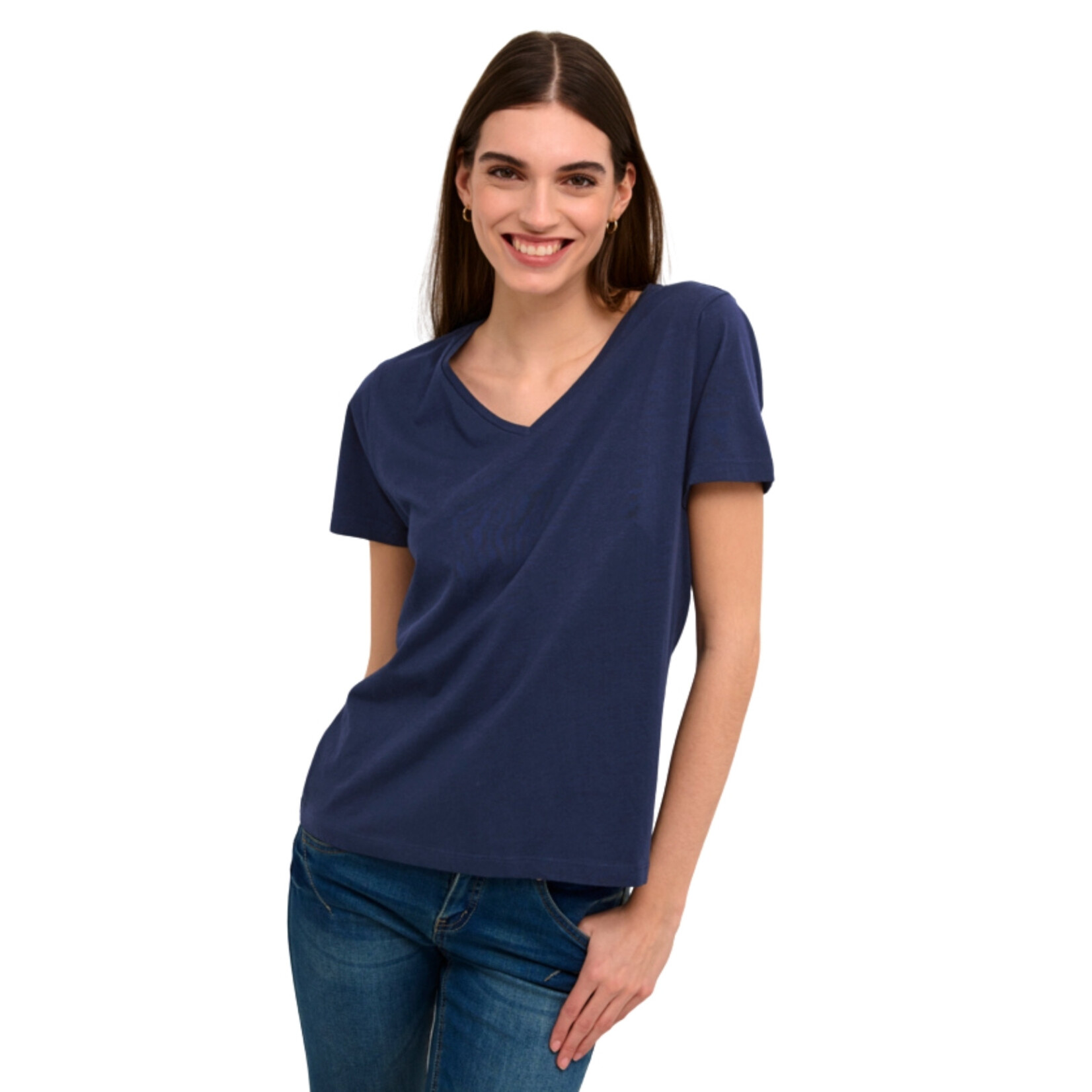 Cream Olivia V-Neck - Navy