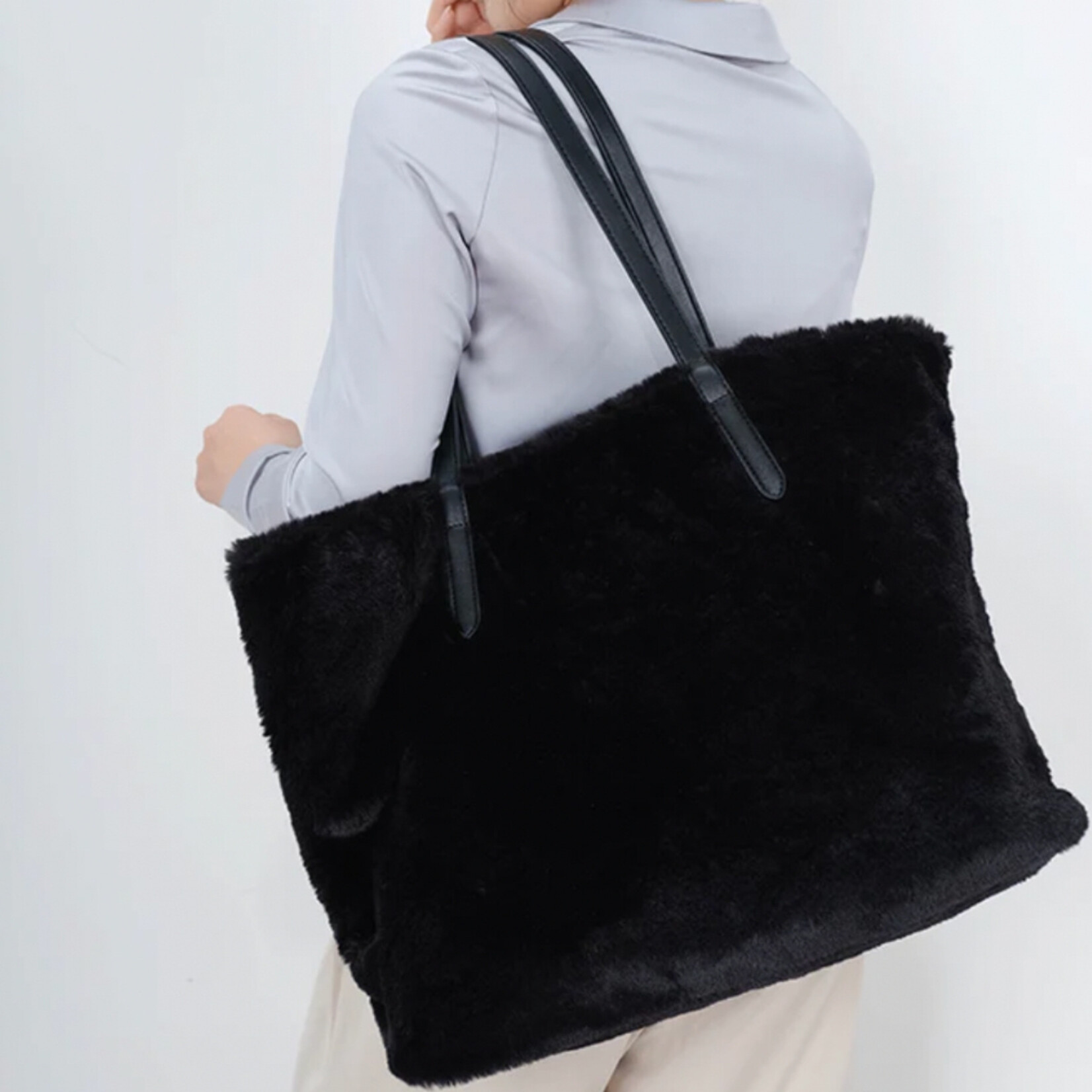 Co Lab Reversible Gem Tote - Black Vegan Fur
