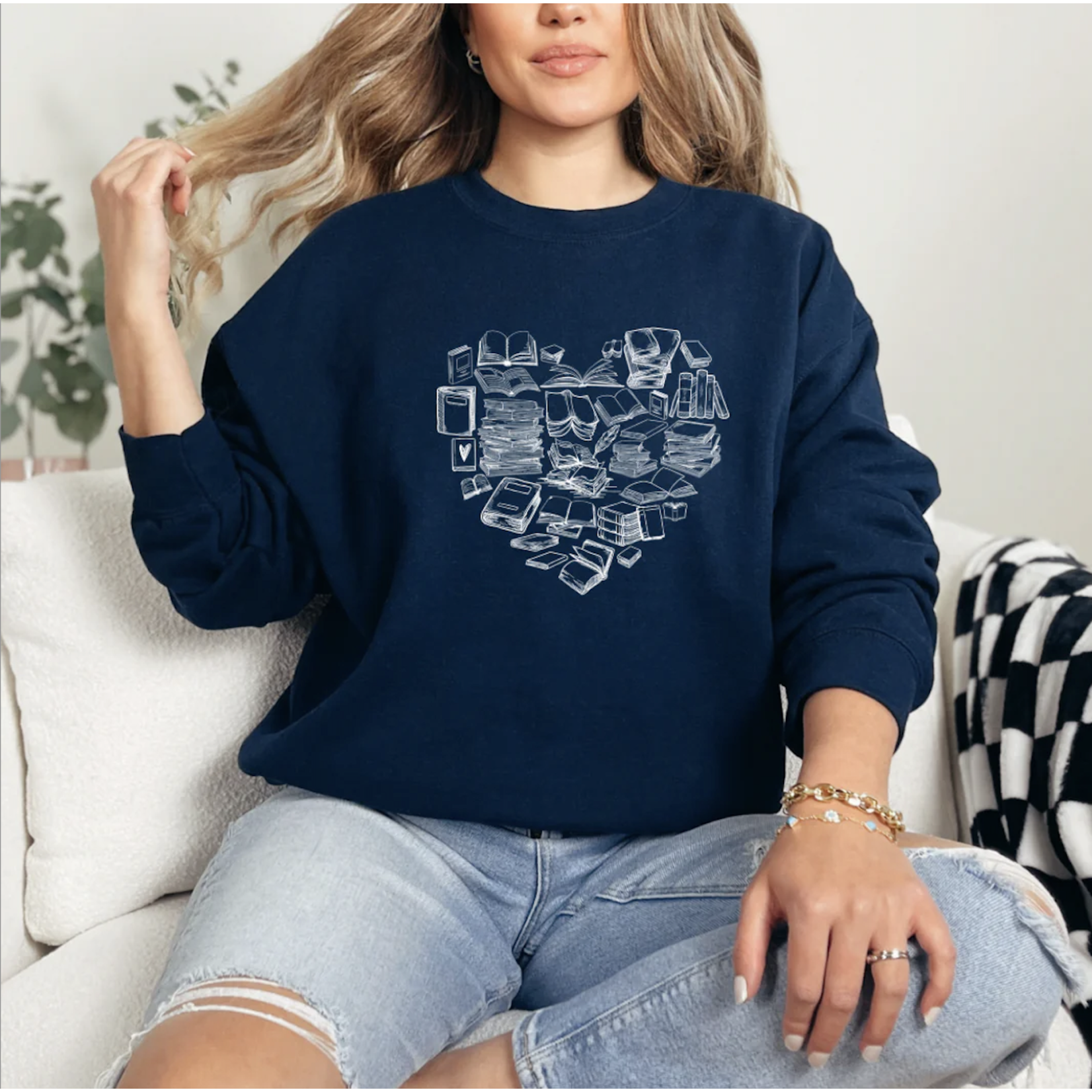 Wild Melon Designs Book Heart Crew Sweatshirt