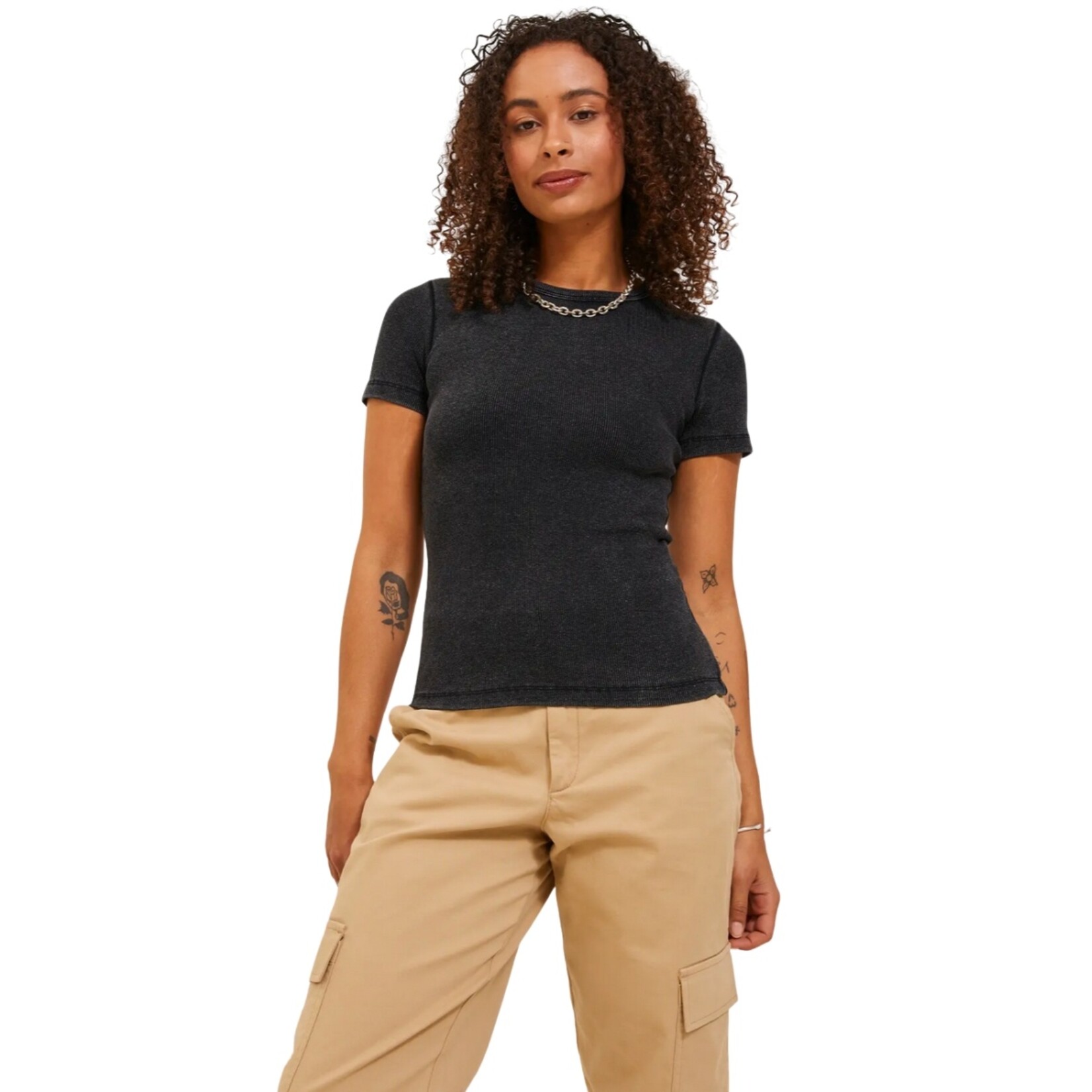 JJXX Frankie Washed Rib Tee - Black