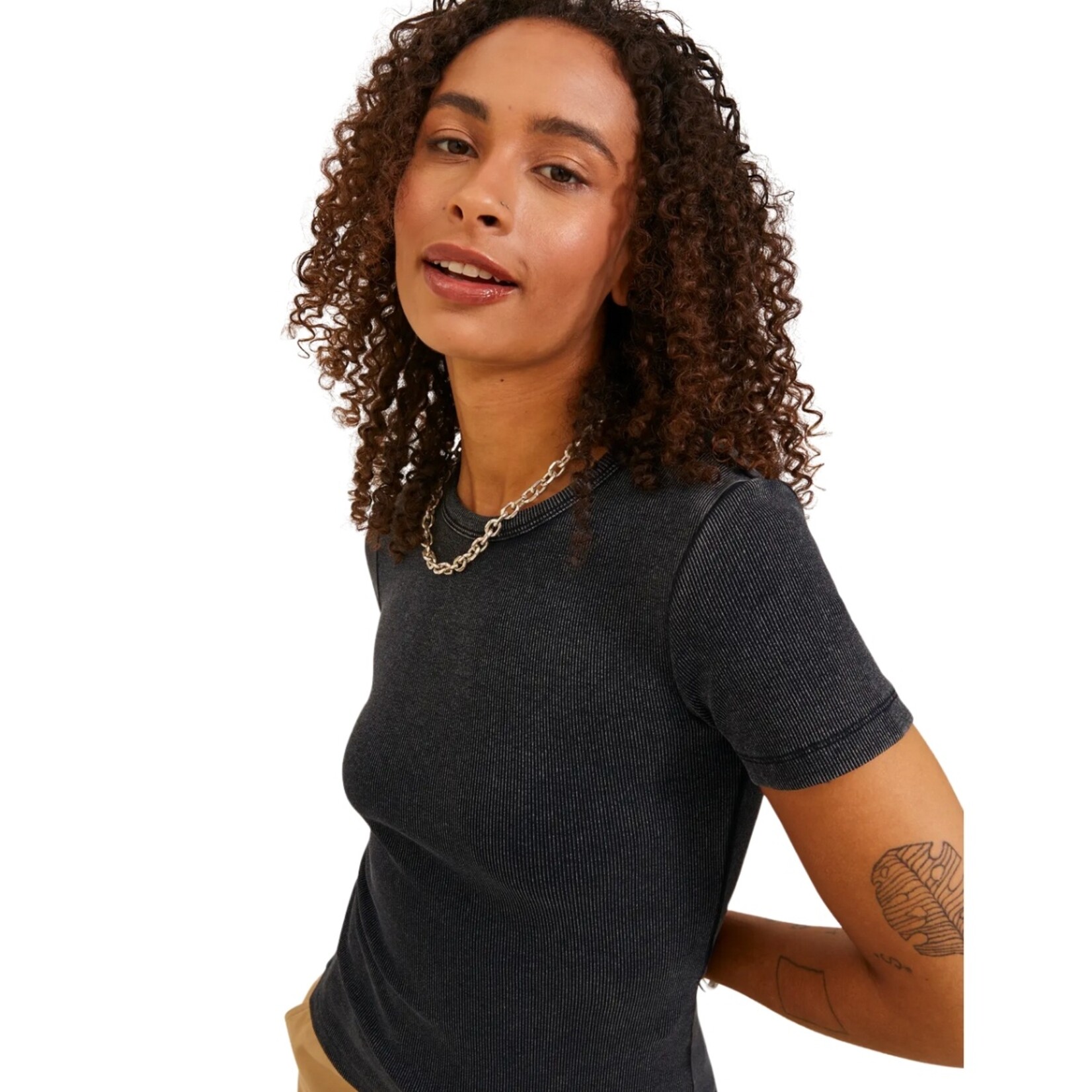 JJXX Frankie Washed Rib Tee - Black