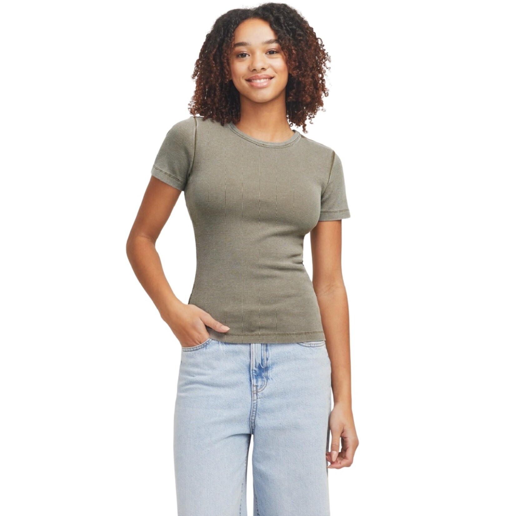 JJXX Frankie Wash Ribbed Tee - Morel