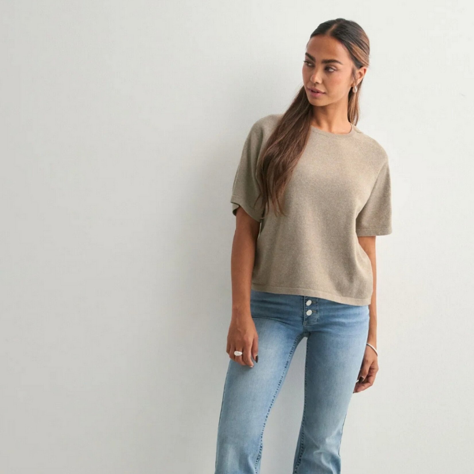 Pieces Brielle Short Sleeve Knit - Crockery