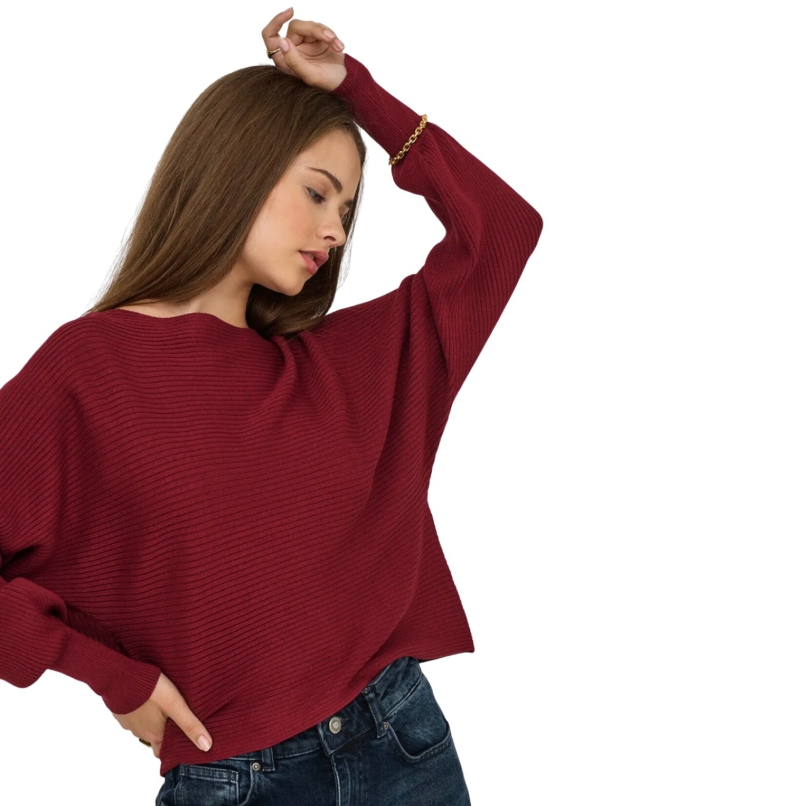 Only Addison Boatneck Rib Knit - Cabernet