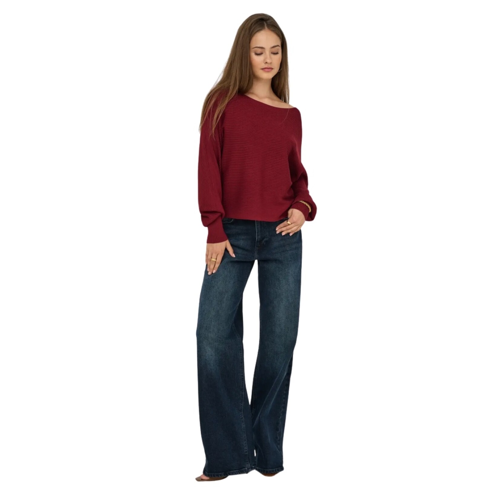 Only Addison Boatneck Rib Knit - Cabernet