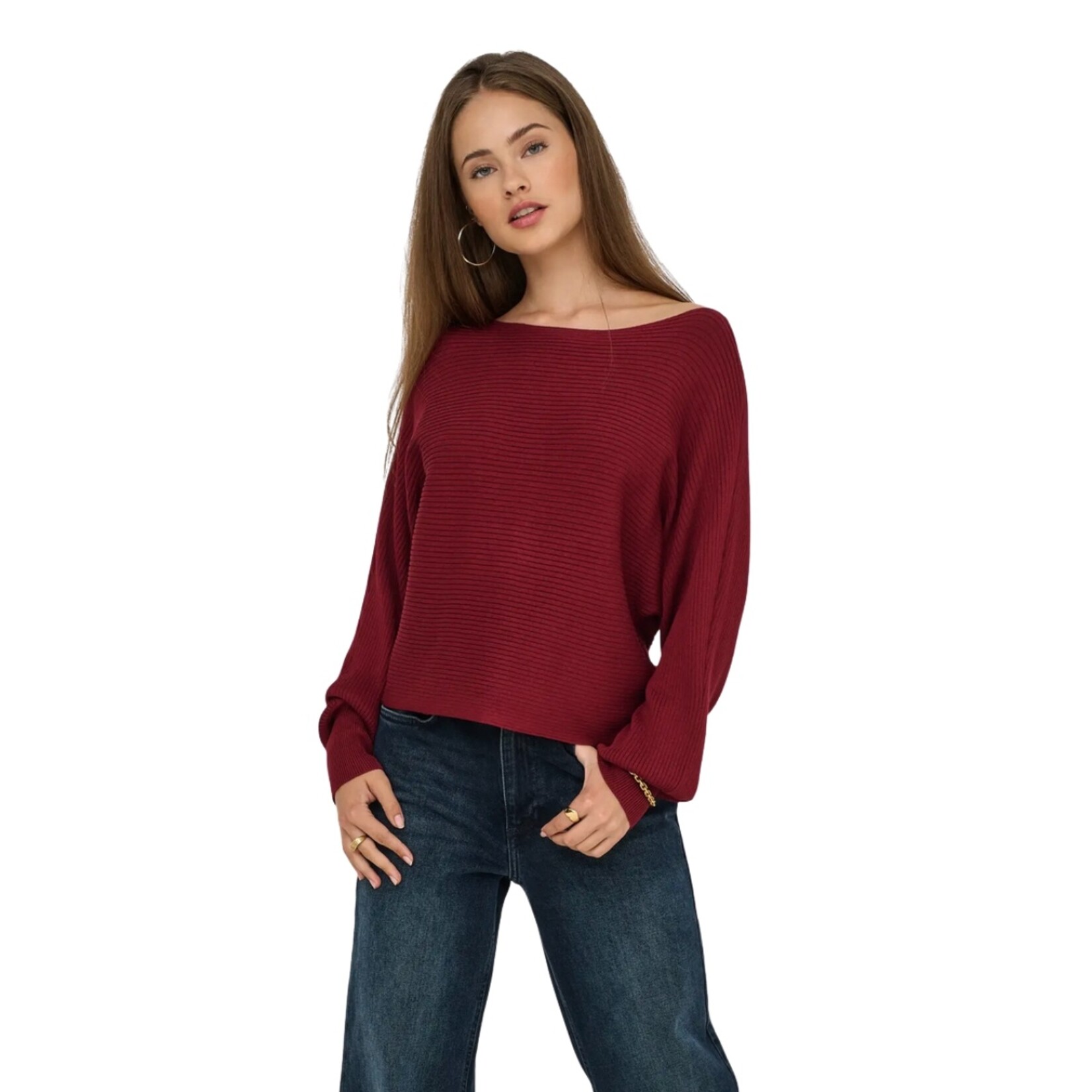 Only Addison Boatneck Rib Knit - Cabernet