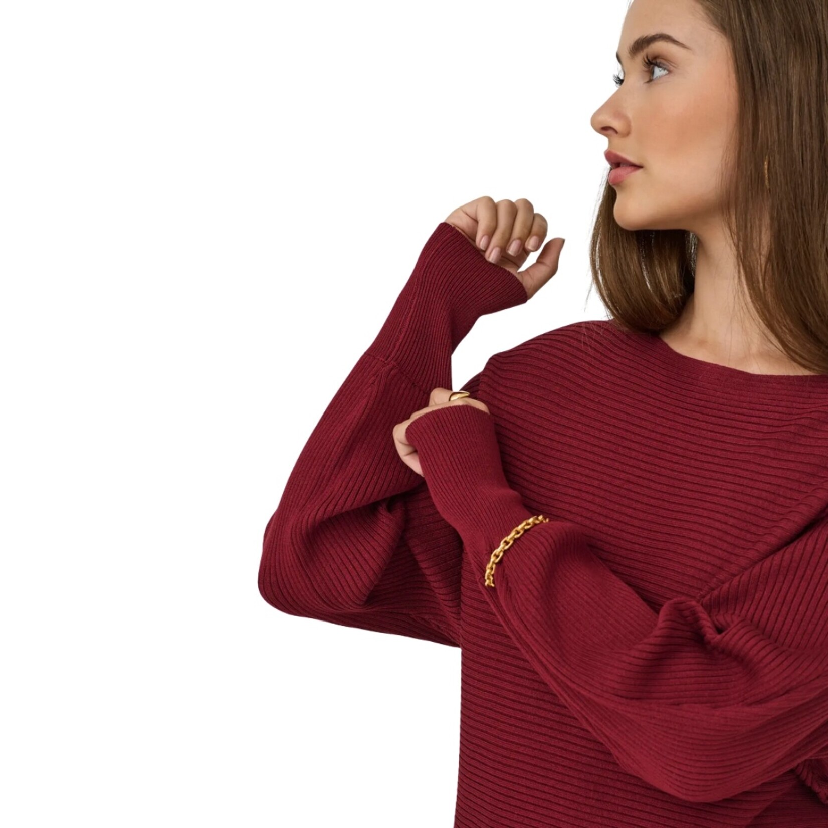 Only Addison Boatneck Rib Knit - Cabernet