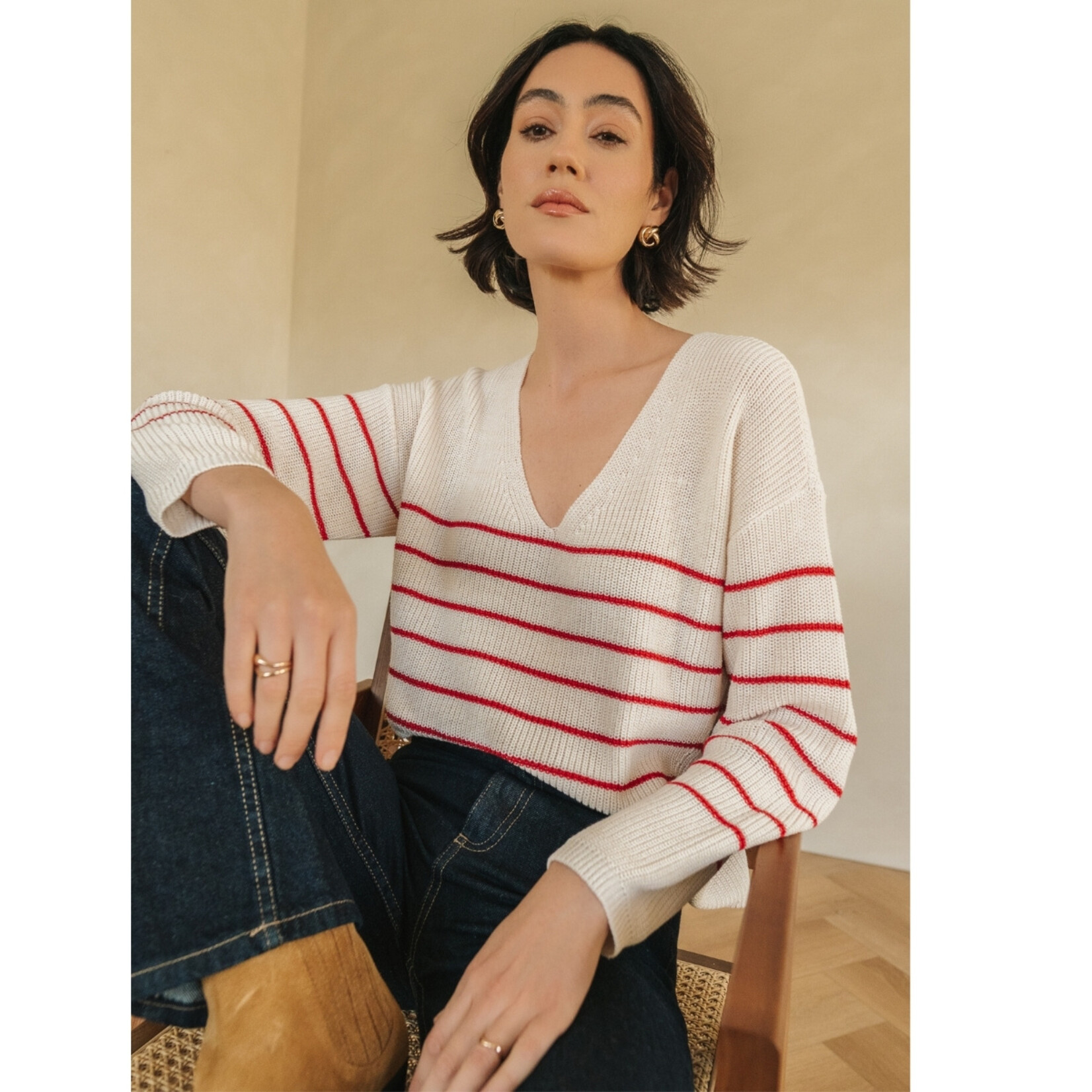 Gentle Fawn Tucker Striped V-Neck