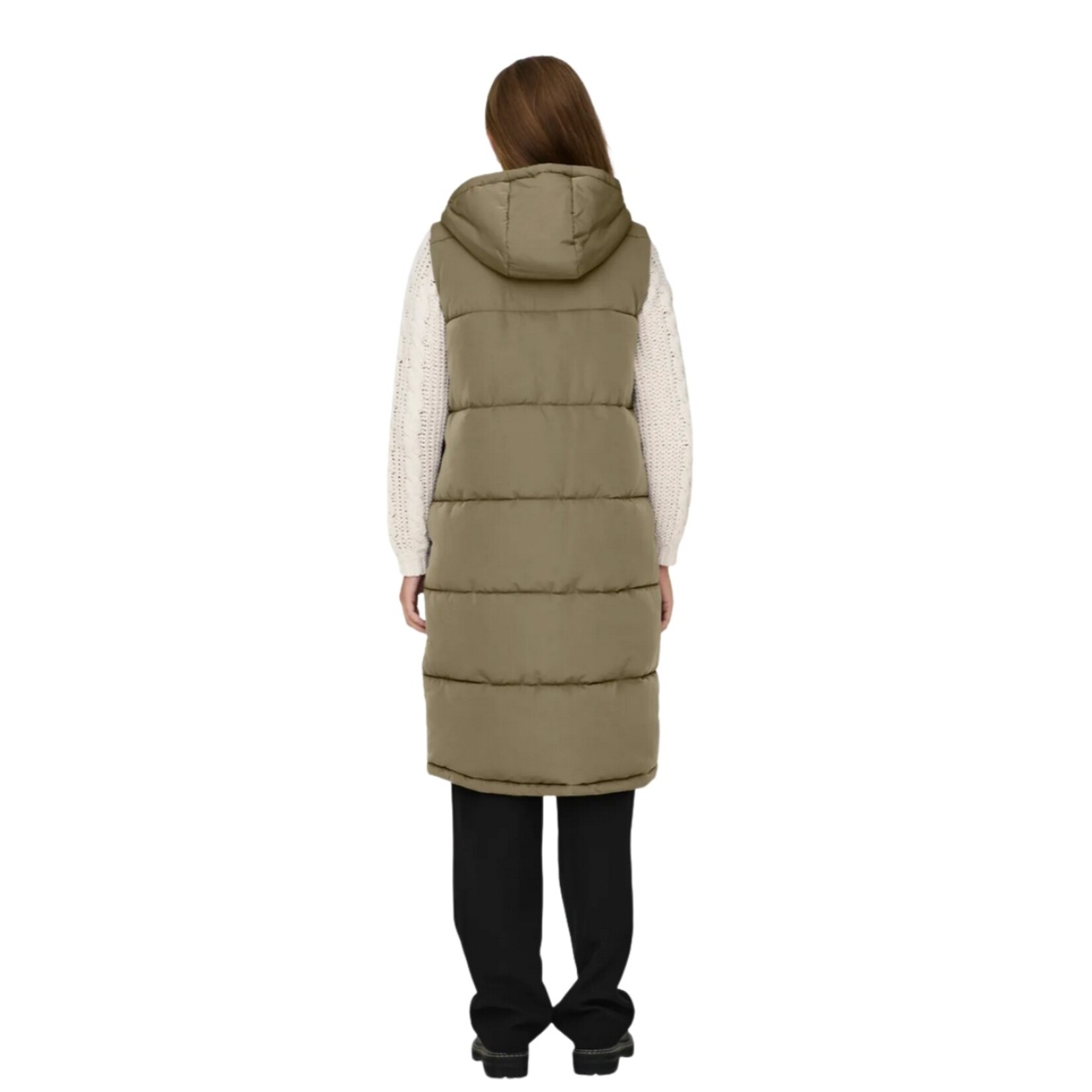 Only Britt Long Puffer Vest - Sage Wood
